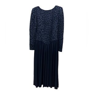 Vintage 90s Navy Blue Glitter Leopard Print Long Sleeve Maxi Dress Size Medium 8